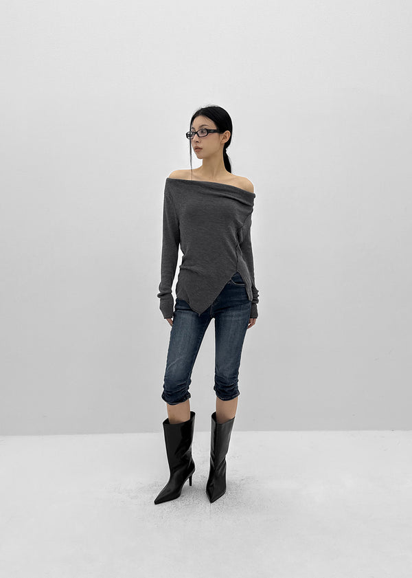 Betco Washed Shirring Capri Denim Pants