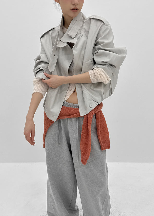 Harken High-neck Double-button Leather Jacket