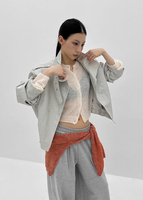 Harken High-neck Double-button Leather Jacket