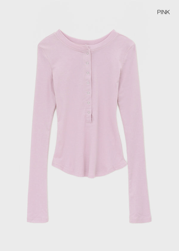 Nuden Snap Button Rounding Long Sleeve T-shirt