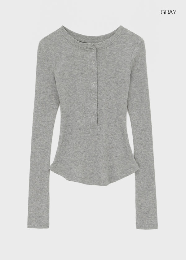 Nuden Snap Button Rounding Long Sleeve T-shirt