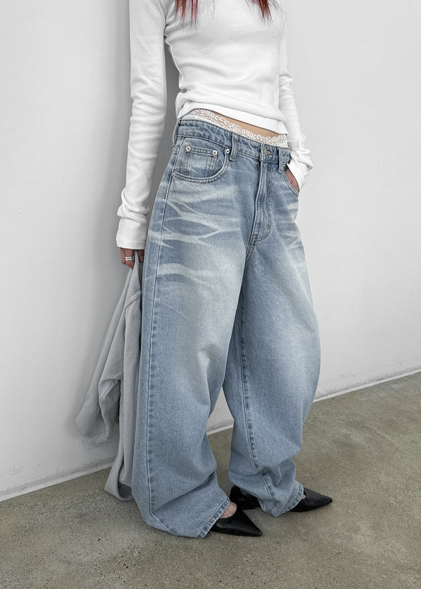 Cluvan Washed Wide Denim Pants