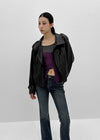 Harken High-neck Double-button Leather Jacket