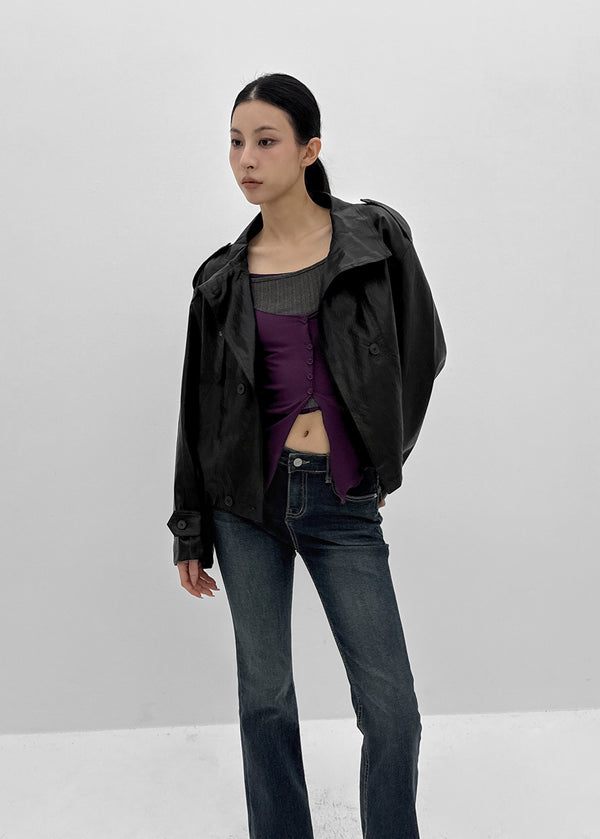 Harken High-neck Double-button Leather Jacket