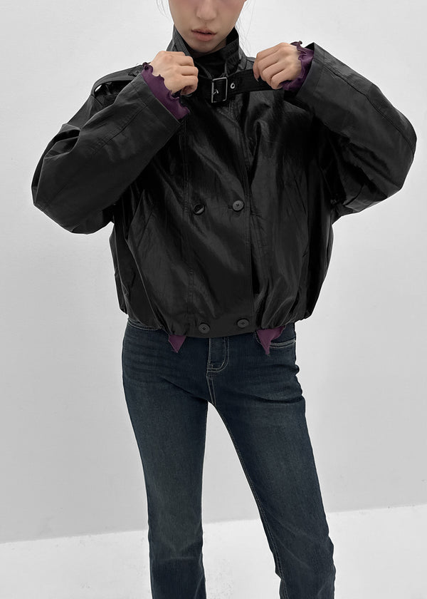 Harken High-neck Double-button Leather Jacket