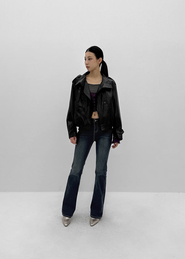 Harken High-neck Double-button Leather Jacket