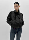 Harken High-neck Double-button Leather Jacket