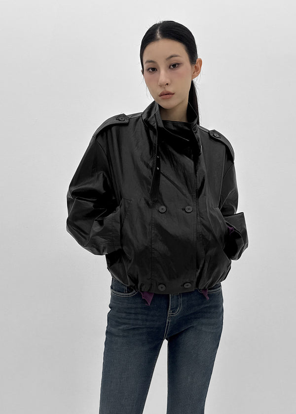 Harken High-neck Double-button Leather Jacket