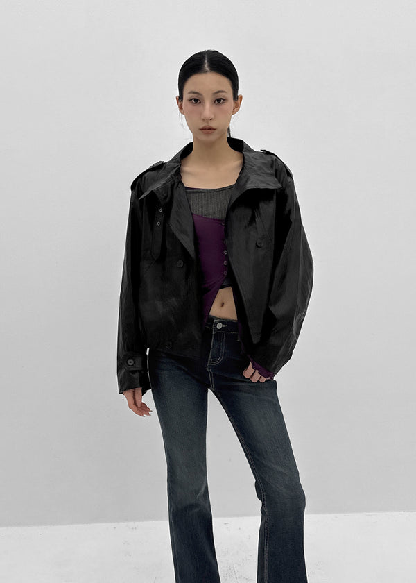 Harken High-neck Double-button Leather Jacket