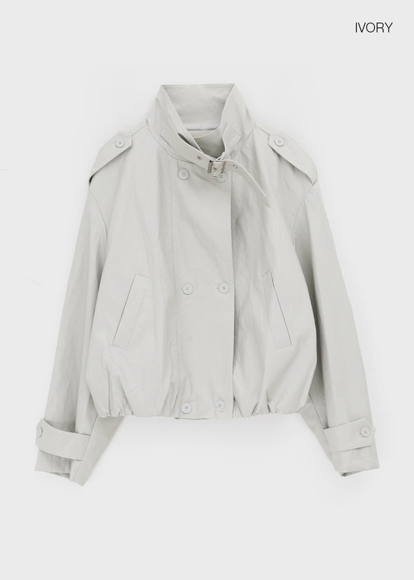 Harken High-neck Double-button Leather Jacket