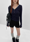 Nuert Button V-neck Layered Long Sleeve T-shirt