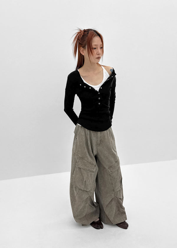 Tracu Washed Wide Cargo Pants
