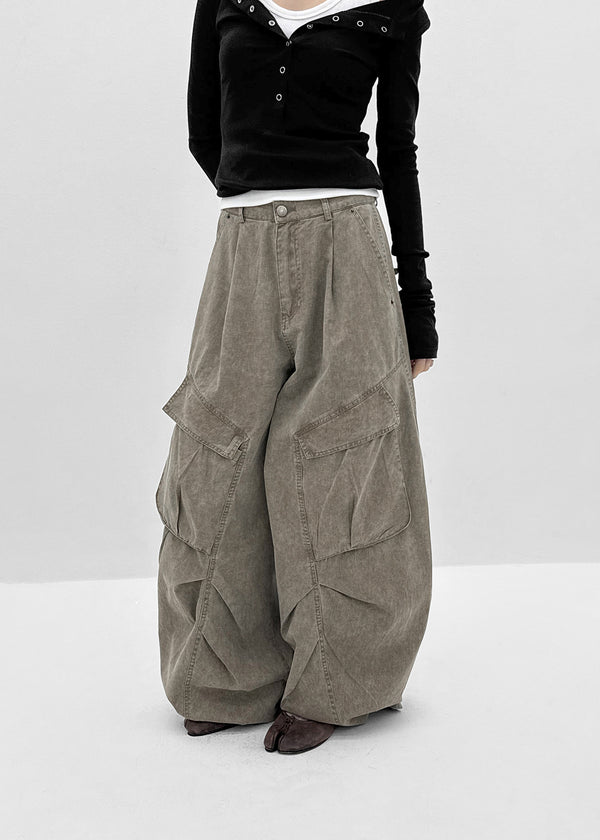 Tracu Washed Wide Cargo Pants