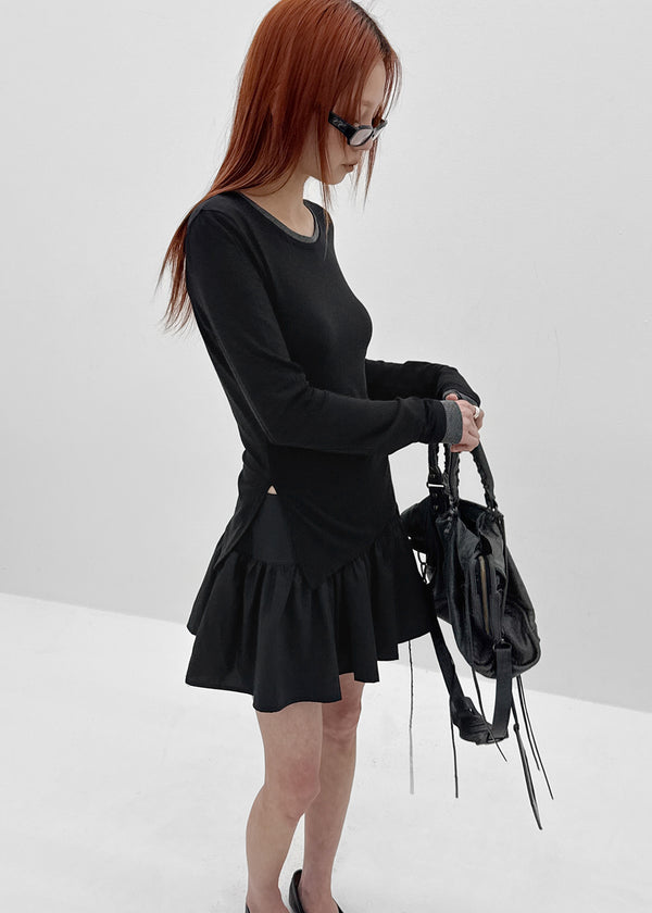 [MADE] Plindy Color-Block Slit Long Sleeve Top