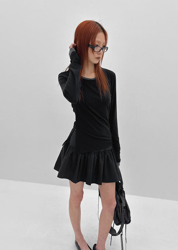 [MADE] Plindy Color-Block Slit Long Sleeve Top