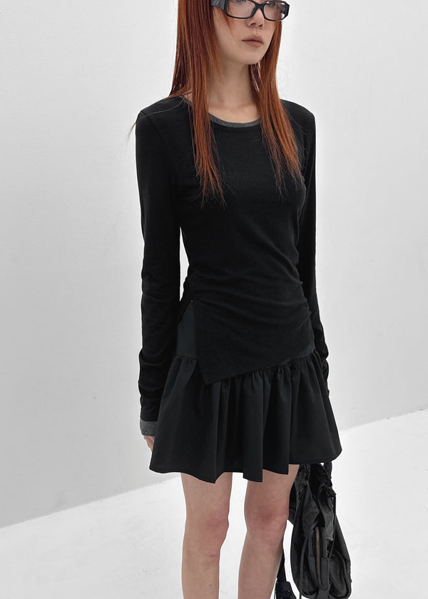 [MADE] Plindy Color-Block Slit Long Sleeve Top