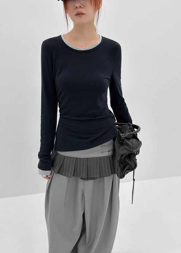 [MADE] Plindy Color-Block Slit Long Sleeve Top