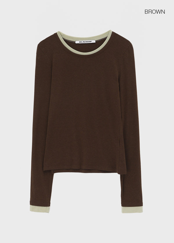 [MADE] Plindy Color-Block Slit Long Sleeve Top