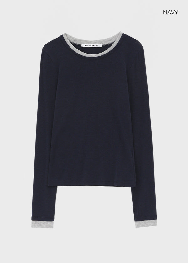 [MADE] Plindy Color-Block Slit Long Sleeve Top