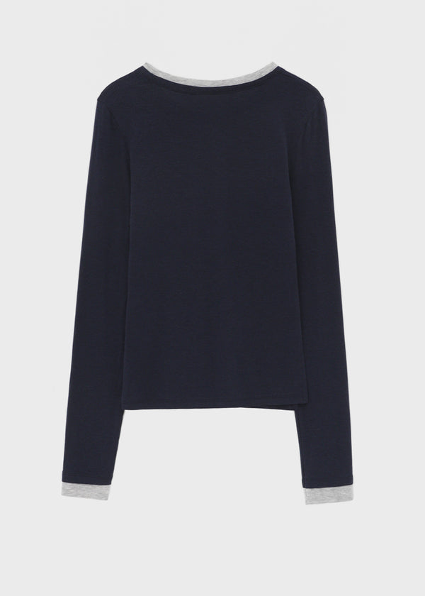 [MADE] Plindy Color-Block Slit Long Sleeve Top