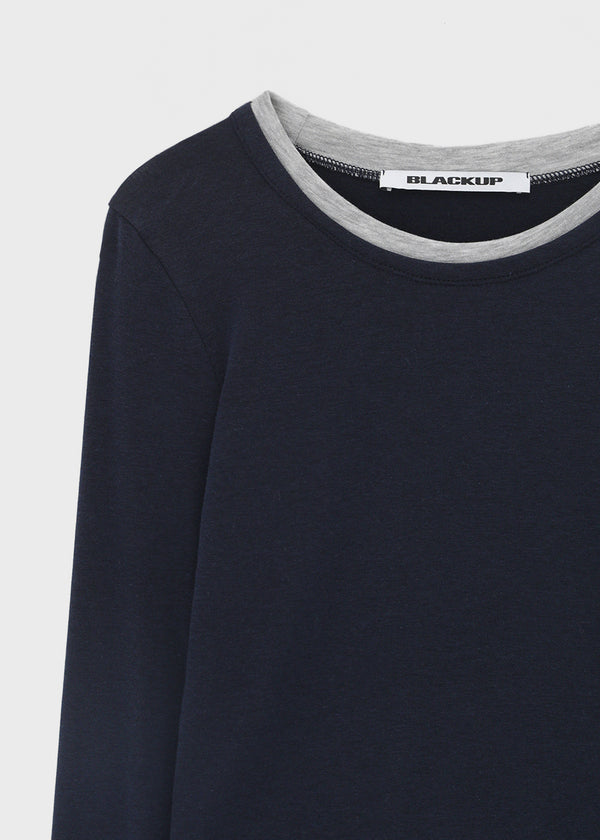 [MADE] Plindy Color-Block Slit Long Sleeve Top