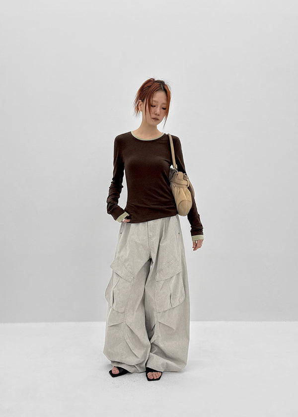 [MADE] Plindy Color-Block Slit Long Sleeve Top