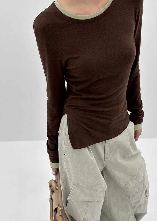 [MADE] Plindy Color-Block Slit Long Sleeve Top