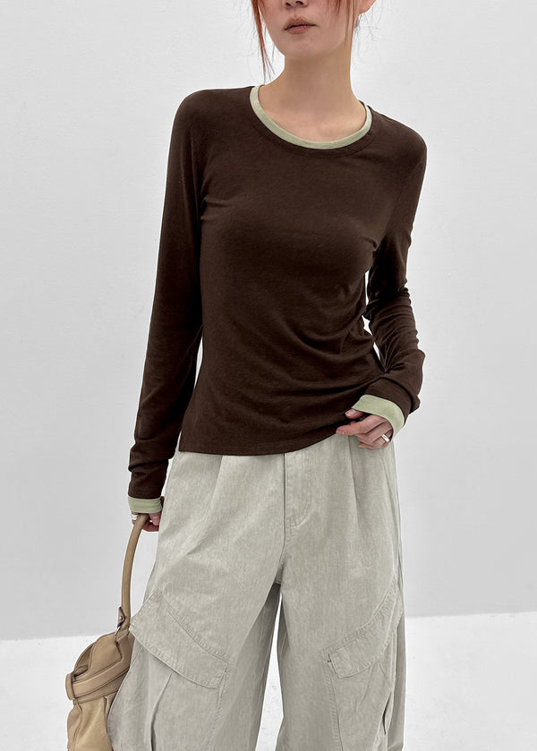 [MADE] Plindy Color-Block Slit Long Sleeve Top