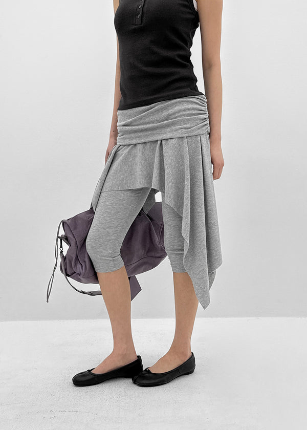 Canzel Folding Shirring Unbalanced Skirt Pants
