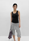 Canzel Folding Shirring Unbalanced Skirt Pants