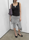 Canzel Folding Shirring Unbalanced Skirt Pants