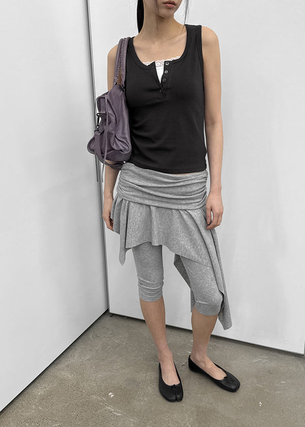 Canzel Folding Shirring Unbalanced Skirt Pants