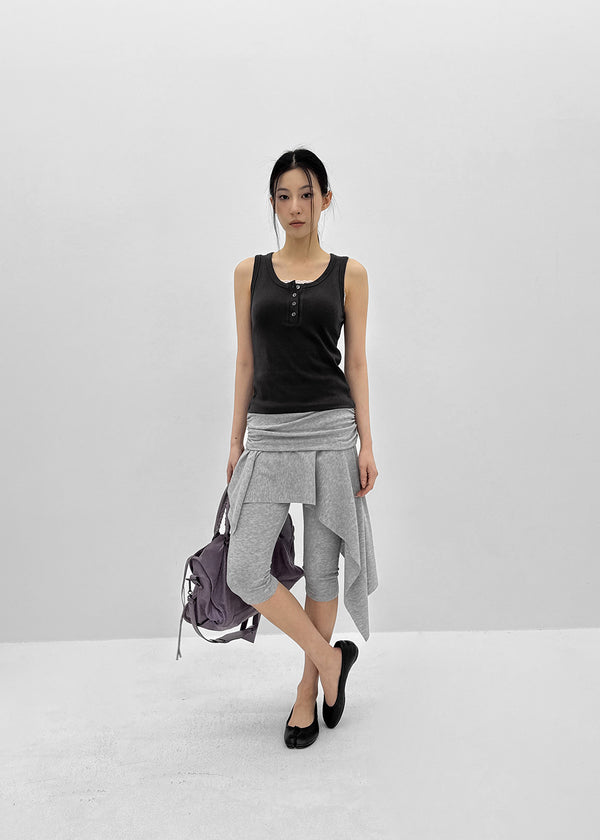 Canzel Folding Shirring Unbalanced Skirt Pants