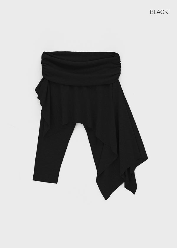 Canzel Folding Shirring Unbalanced Skirt Pants