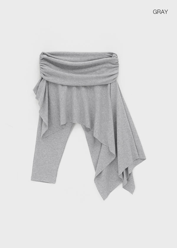 Canzel Folding Shirring Unbalanced Skirt Pants