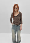 The Bellit Frill V-neck 3/4 Sleeve T-Shirt
