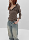 The Bellit Frill V-neck 3/4 Sleeve T-Shirt