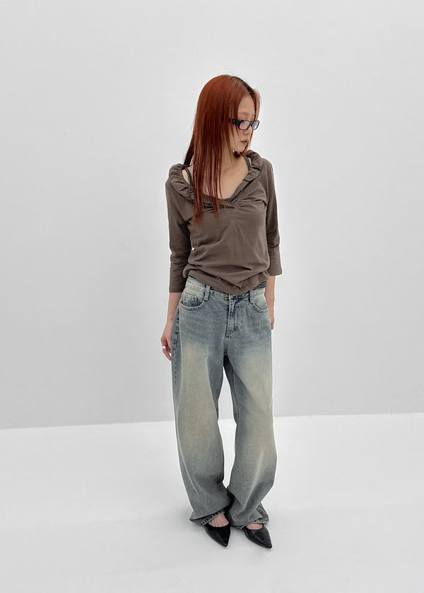 The Bellit Frill V-neck 3/4 Sleeve T-Shirt