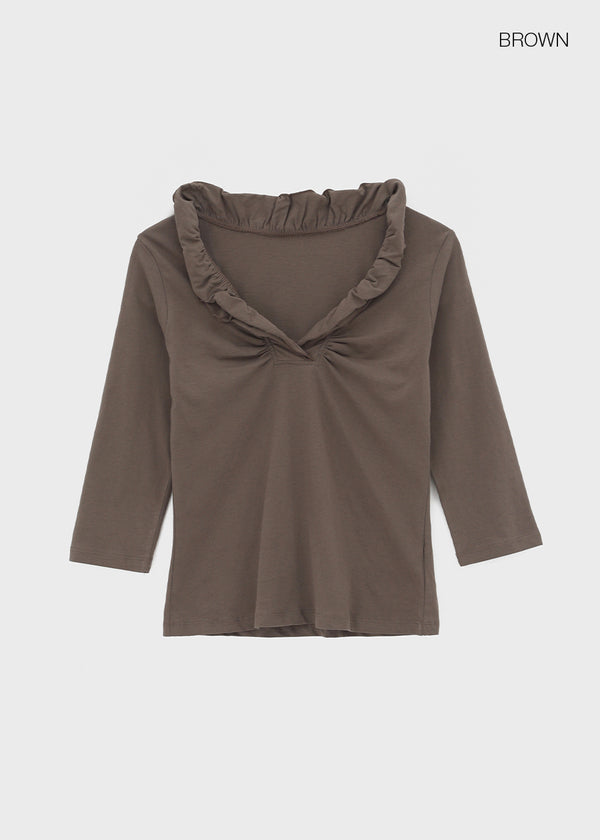 The Bellit Frill V-neck 3/4 Sleeve T-Shirt