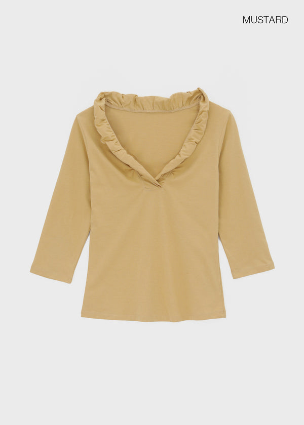 The Bellit Frill V-neck 3/4 Sleeve T-Shirt