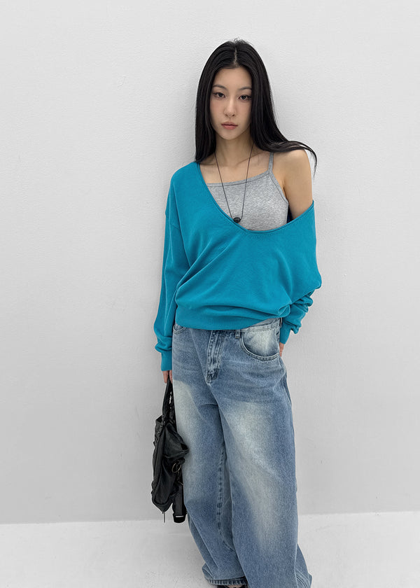 (UNISEX) Sentip Washed Wide Balloon Denim Pants