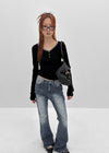 Nuert Button V-neck Layered Long Sleeve T-shirt
