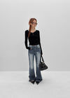 Nuert Button V-neck Layered Long Sleeve T-shirt