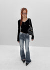 Nuert Button V-neck Layered Long Sleeve T-shirt