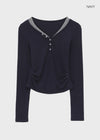 Nuert Button V-neck Layered Long Sleeve T-shirt