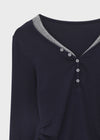 Nuert Button V-neck Layered Long Sleeve T-shirt