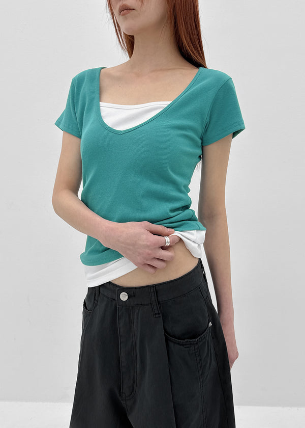 [MADE] Dutsbi Deep V-Neck Short Sleeve Top