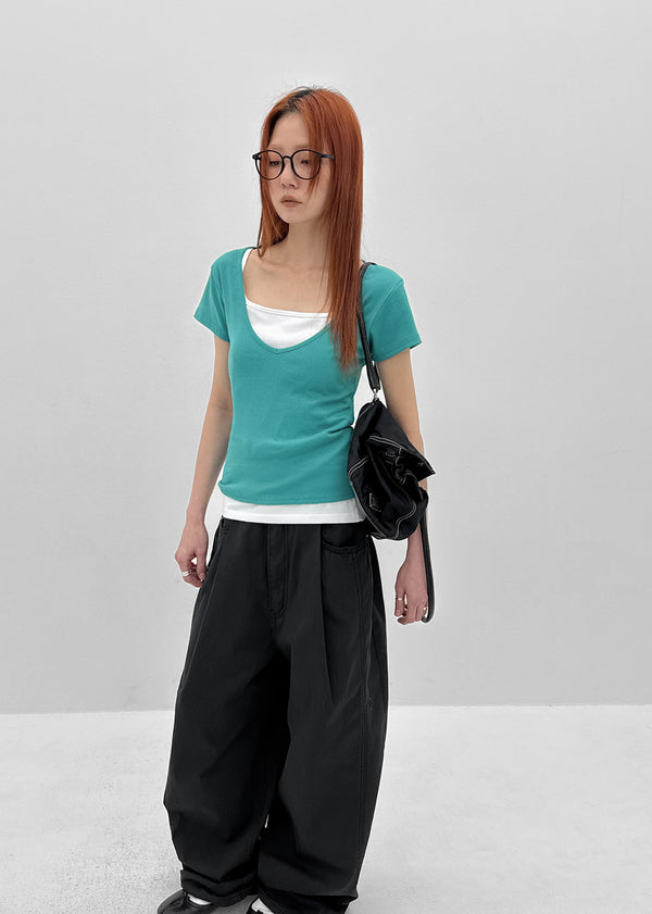 [MADE] Dutsbi Deep V-Neck Short Sleeve Top