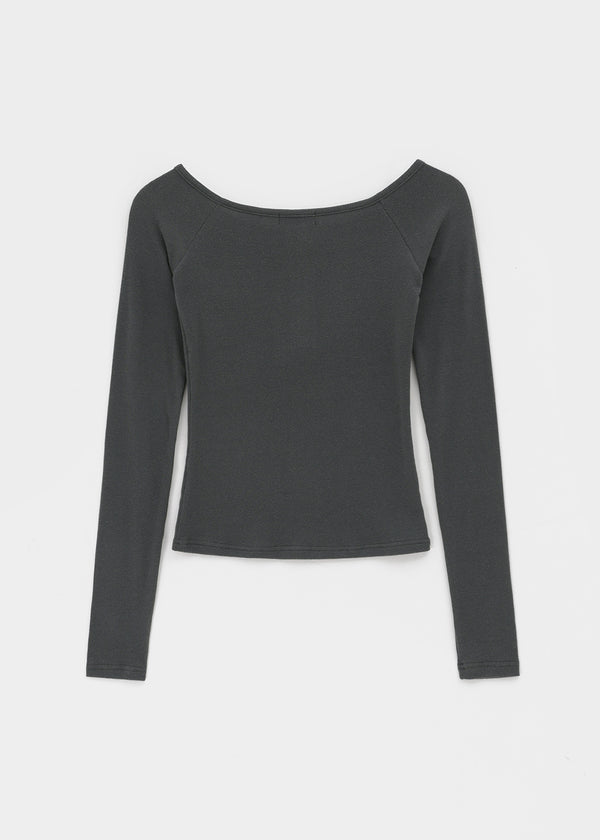 Wonshoi Pocket Button Off-shoulder Long Sleeve T-shirt