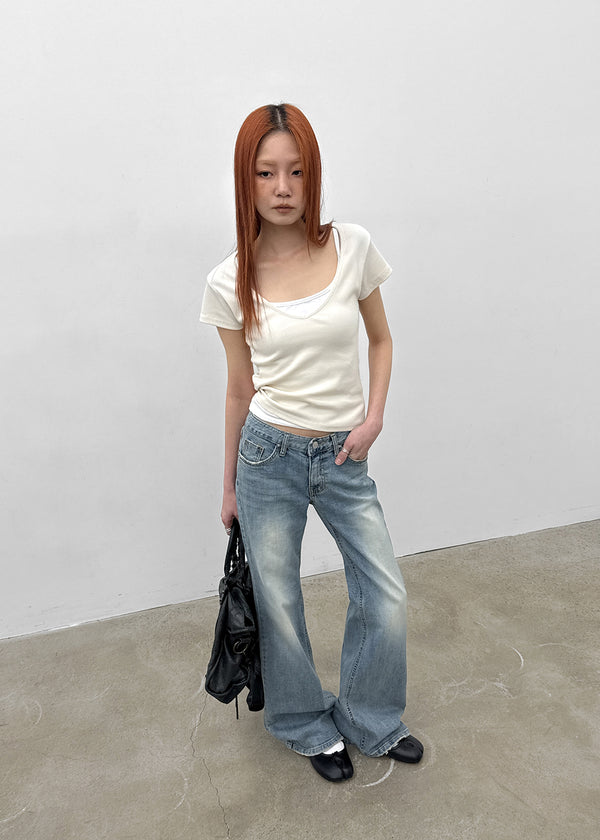 Romhat Low-waist Washed Bootcut Denim Pants